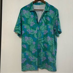 Ironwood Vibrant Green and Purple Floral on Blue Background Men's Polo
